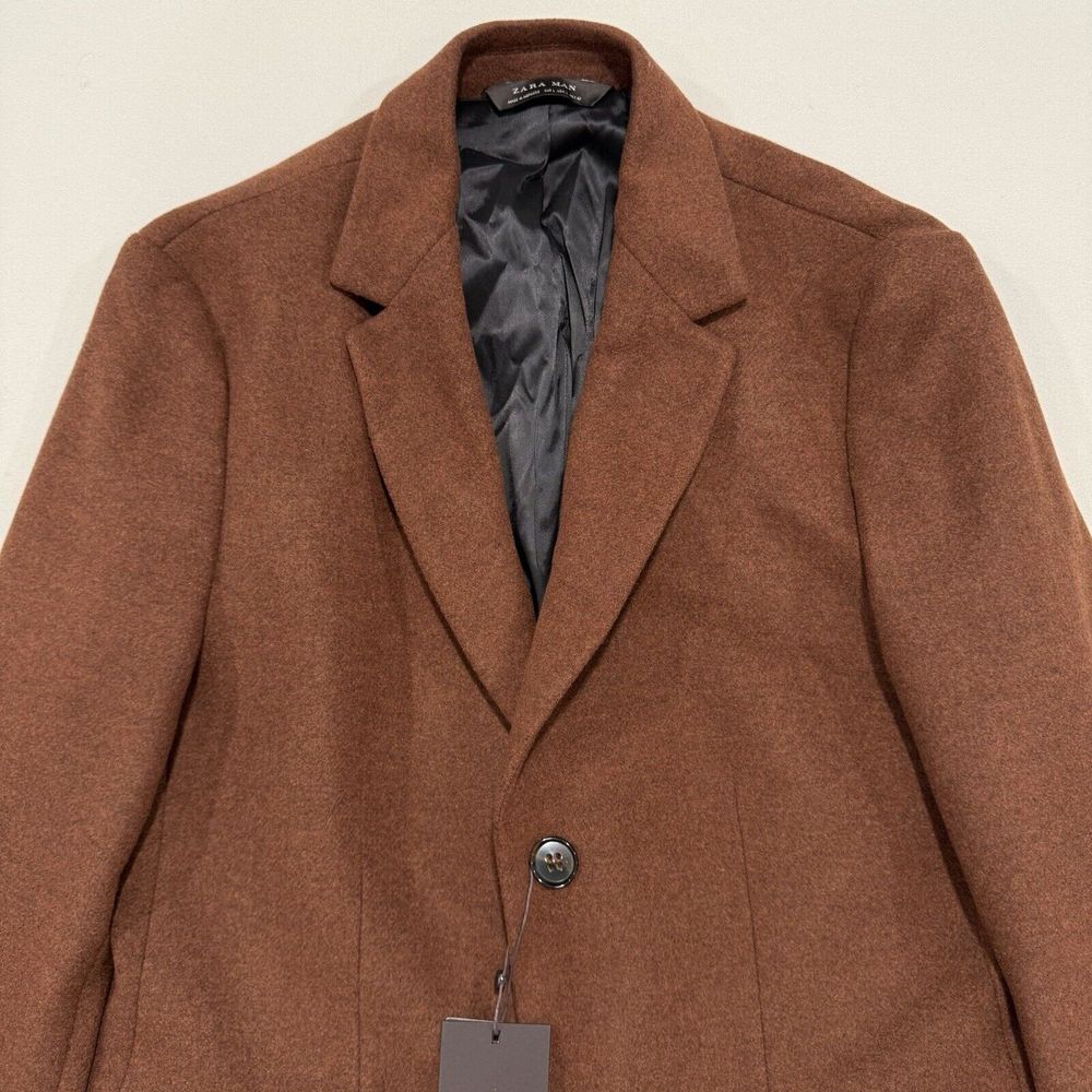 Zara Man Wool Blend Coat Brown Men's L - Picture 3 of 12